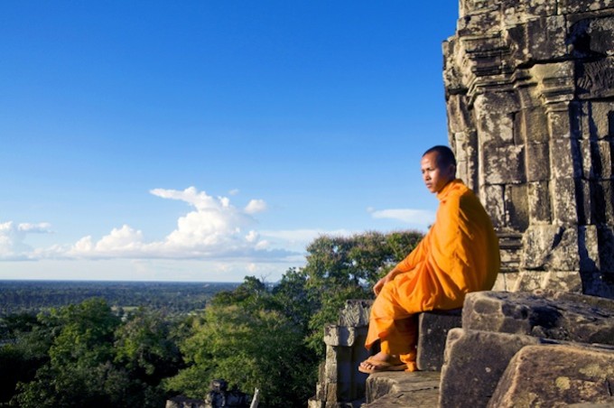 Contemplating Monk Angkor Wat Siem Reap Cambodia